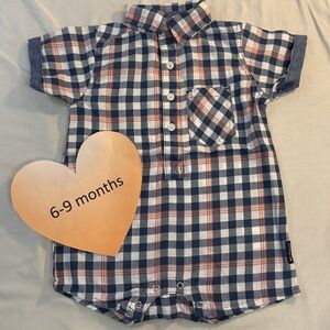 Ben Sherman - Blue, Tan and white Polo Shortalls. Size  6 to 9 months